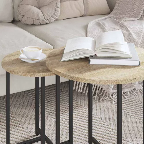 Kisasztal készlet 2 pcs Sonoma tölgy és Fekete 50 x 50 x 50 cm