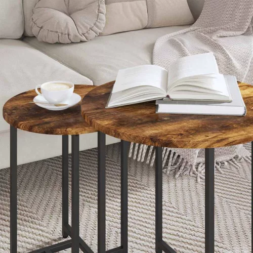 Kisasztal készlet 2 pcs Füstölt tölgy és Fekete 50 x 50 x 50 cm