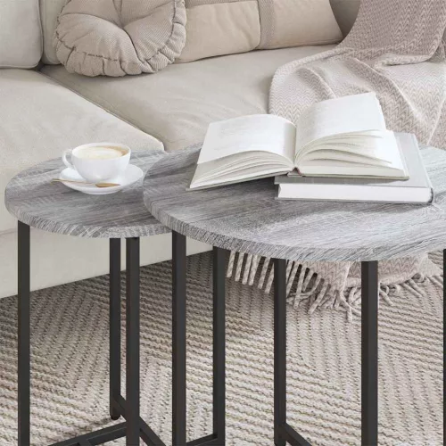 Kisasztal készlet 2 pcs Szürke sonoma és Fekete 50 x 50 x 50 cm