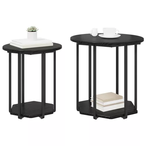 Kisasztal készlet polcokkal 2 pcs Musta tammi 50 x 50 x 50.5 cm