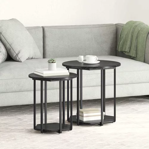 Kisasztal készlet polcokkal 2 pcs Musta tammi 50 x 50 x 50.5 cm