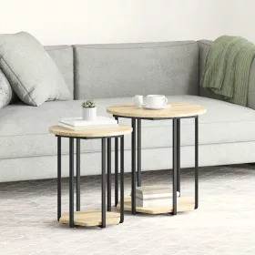 Kisasztal készlet polcokkal 2 pcs Sonoma tölgy és Fekete