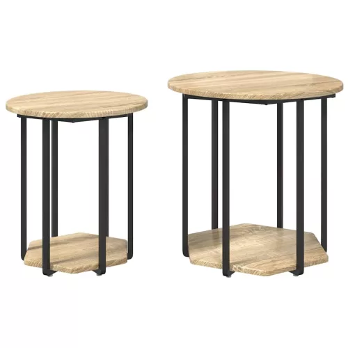 Kisasztal készlet polcokkal 2 pcs Sonoma tölgy és Fekete