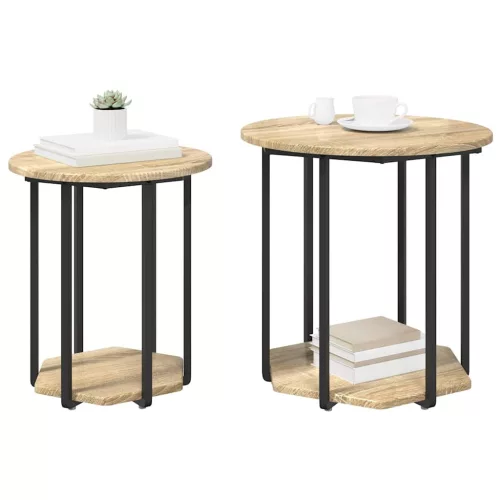 Kisasztal készlet polcokkal 2 pcs Sonoma tölgy és Fekete