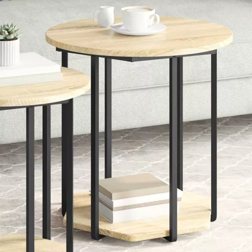 Kisasztal készlet polcokkal 2 pcs Sonoma tölgy és Fekete