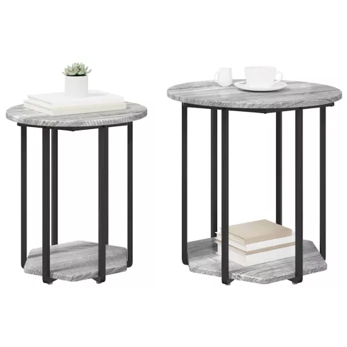 Kisasztal készlet polcokkal 2 pcs Szürke sonoma és Fekete