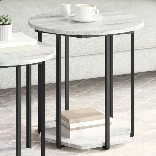 Kisasztal készlet polcokkal 2 pcs Szürke sonoma és Fekete