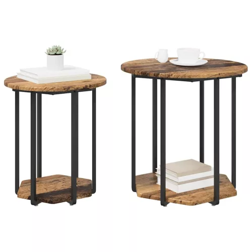 Kisasztal készlet 2 pcs Régi fa és fekete 50 x 50 x 50.5 cm