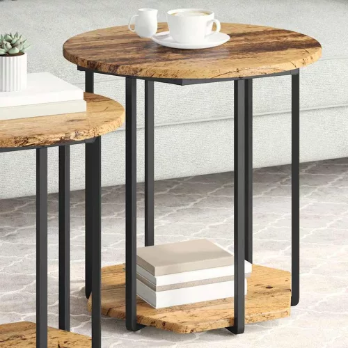 Kisasztal készlet 2 pcs Régi fa és fekete 50 x 50 x 50.5 cm