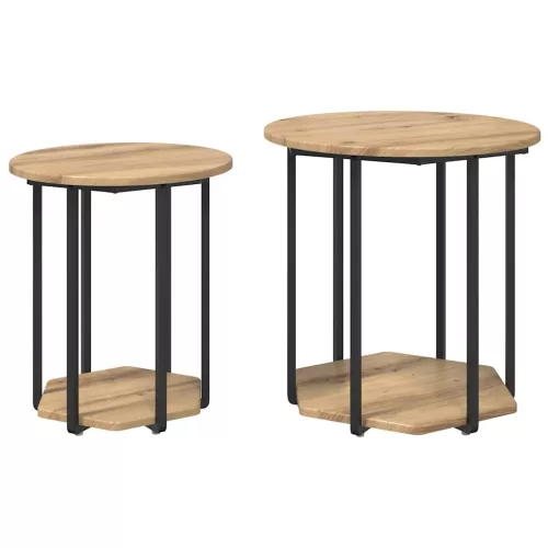 Kisasztal készlet polcokkal 2 pcs Artisan tölgy és fekete