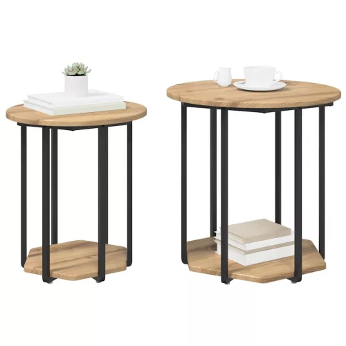 Kisasztal készlet polcokkal 2 pcs Artisan tölgy és fekete