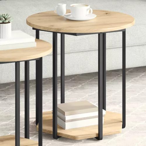 Kisasztal készlet polcokkal 2 pcs Artisan tölgy és fekete