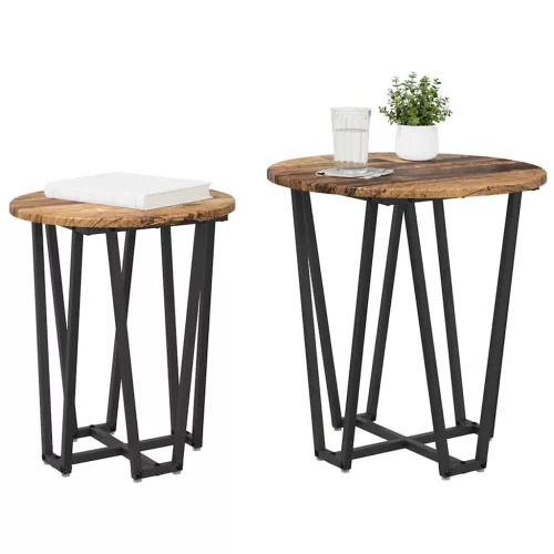 Kisasztal készlet 2 pcs Régi fa és fekete 50 x 50 x 50.5 cm
