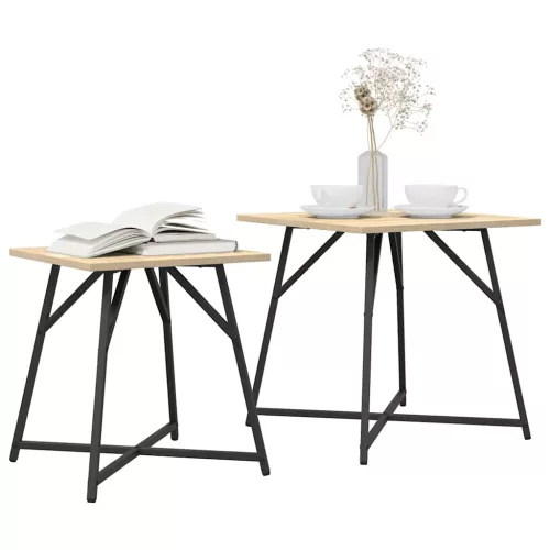 Kisasztal készlet 2 pcs Sonoma tölgy és Fekete 50 x 50 x 50 cm