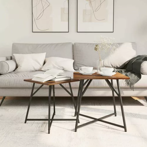 Kisasztal készlet 2 pcs Füstölt tölgy és Fekete 50 x 50 x 50 cm
