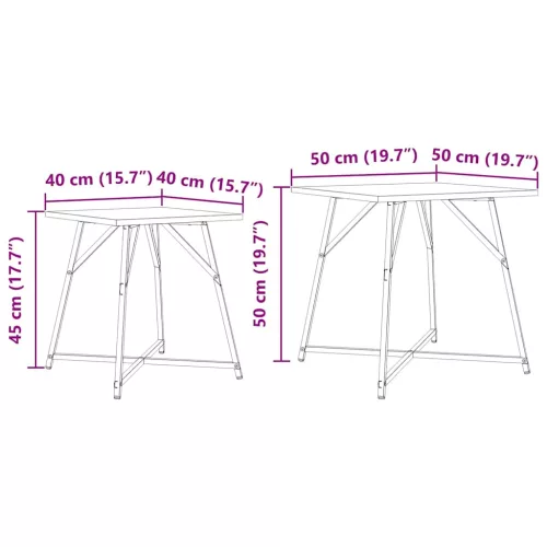 Kisasztal készlet 2 pcs Füstölt tölgy és Fekete 50 x 50 x 50 cm
