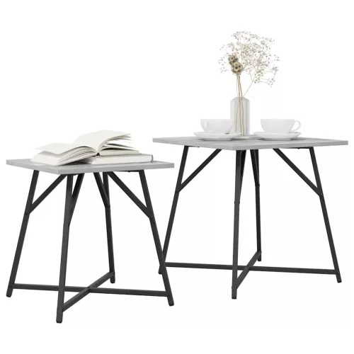 Kisasztal készlet 2 pcs Szürke sonoma és Fekete 50 x 50 x 50 cm