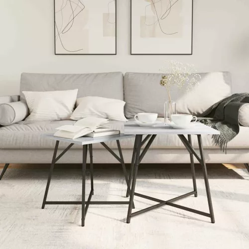 Kisasztal készlet 2 pcs Szürke sonoma és Fekete 50 x 50 x 50 cm