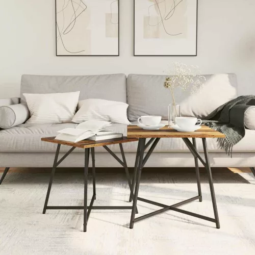 Kisasztal készlet 2 pcs Régi fa és fekete 50 x 50 x 50 cm