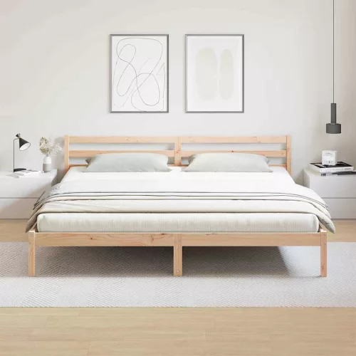 Ágykeret fejtámlával Barna 220 x 180 cm Tömör fenyőfa
