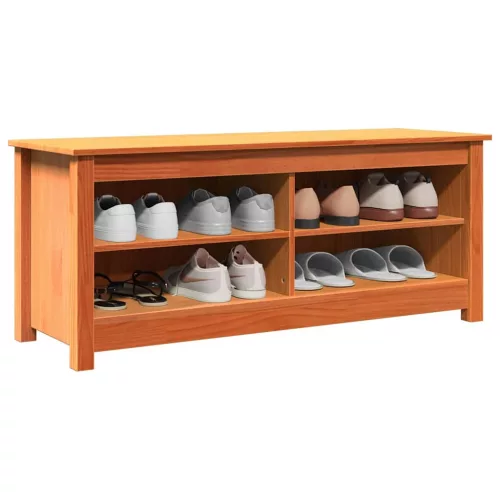 Cipőpad polcokkal Viaszbarna 110 x 38 x 45.5 cm Tömör fenyőfa