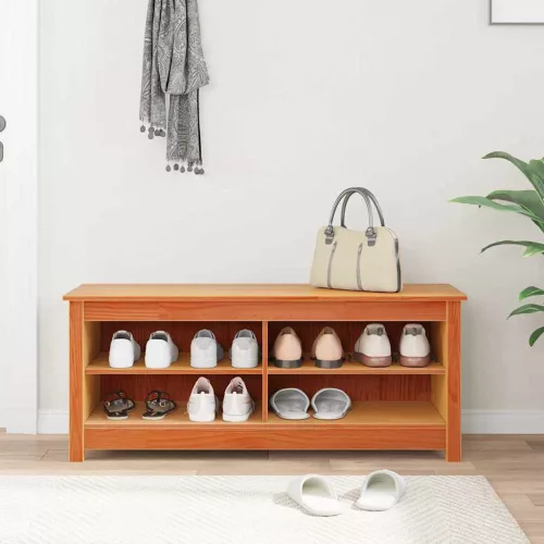 Cipőpad polcokkal Viaszbarna 110 x 38 x 45.5 cm Tömör fenyőfa