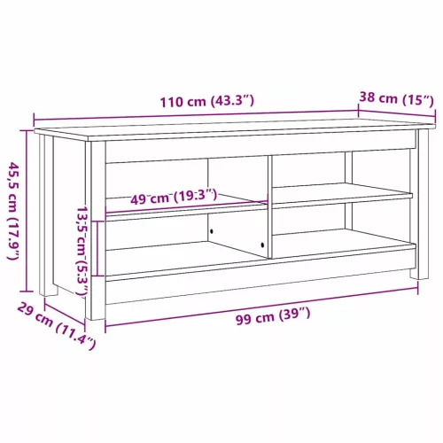 Cipőpad polcokkal Viaszbarna 110 x 38 x 45.5 cm Tömör fenyőfa