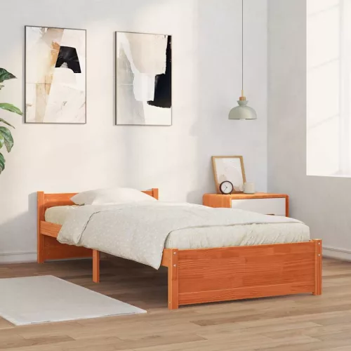 Ágykeret fejtámlával Viaszbarna 75 x 190 cm Tömör fenyőfa