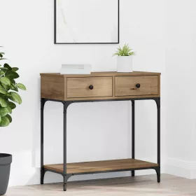   Konzolasztal fiókkal kézműves tölgy 75 x 34.5 x 75 cm Faanyag
