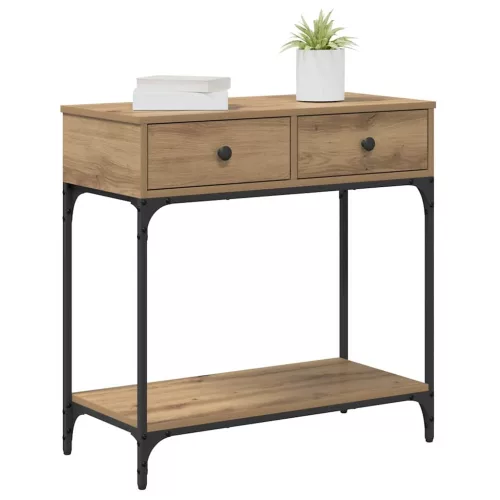 Konzolasztal fiókkal kézműves tölgy 75 x 34.5 x 75 cm Faanyag