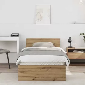   Ágykeret fejtámlával kézműves tölgy 90 x 200 cm Faanyag
