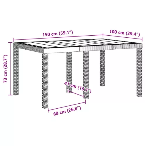Kerti Asztal Antracit 150 x 100 x 73 cm polirattan
