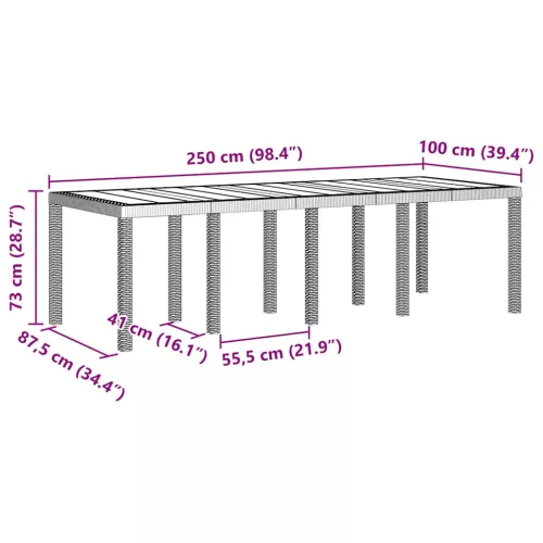 Kerti Asztal Antracit 250 x 100 x 73 cm polirattan
