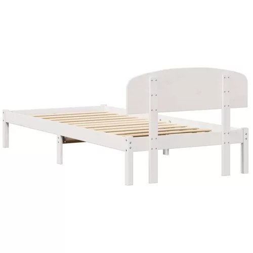 Ágykeret fejtámlával Fehér 90 x 200 cm Tömör fenyőfa