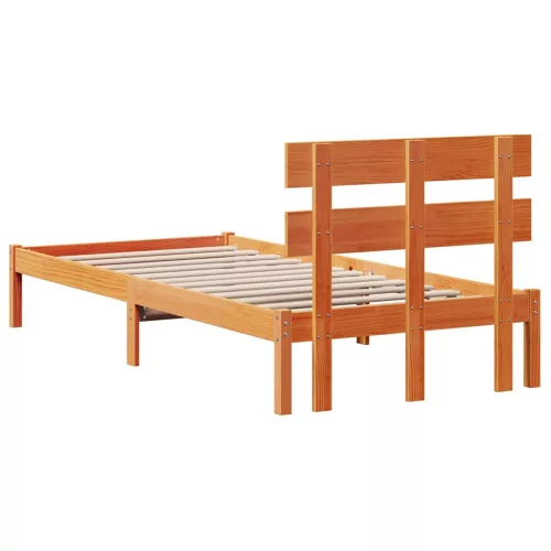 Ágykeret fejtámlával Barna 75 x 190 cm Tömör fenyőfa
