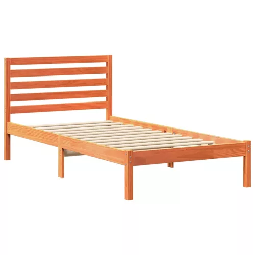 Ágykeret fejtámlával Viaszbarna 90 x 200 cm Tömör fenyőfa