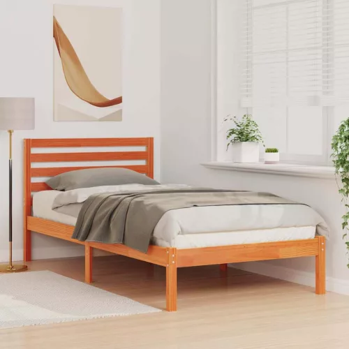 Ágykeret fejtámlával Viaszbarna 90 x 200 cm Tömör fenyőfa