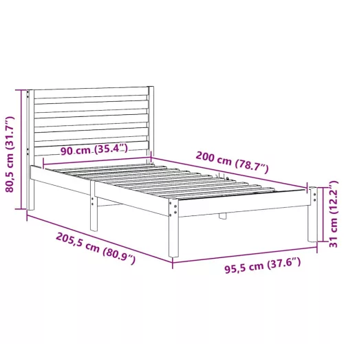 Ágykeret fejtámlával Viaszbarna 90 x 200 cm Tömör fenyőfa
