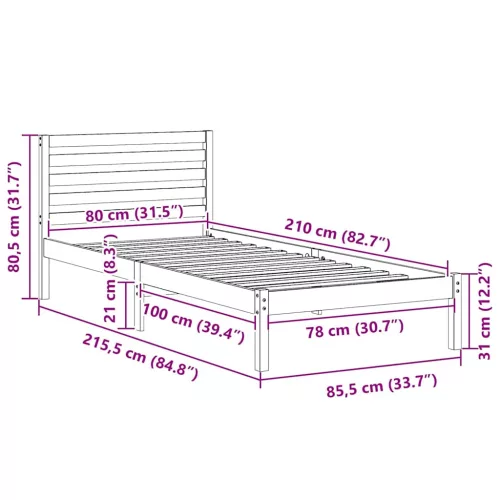 Ágykeret fejtámlával Fehér 80 x 210 cm Tömör fenyőfa