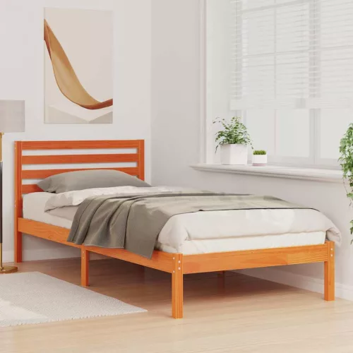 Ágykeret fejtámlával Viaszbarna 80 x 210 cm Tömör fenyőfa