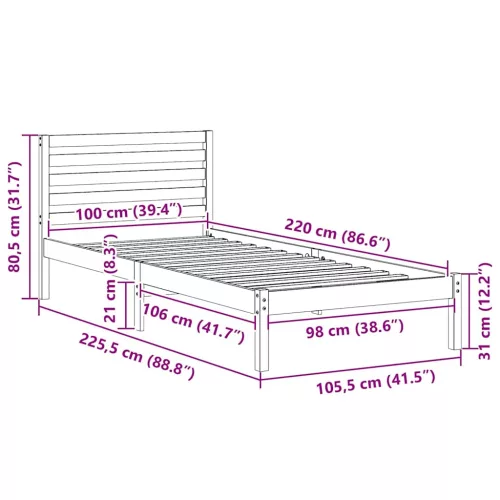 Ágykeret fejtámlával Fehér 100 x 220 cm Tömör fenyőfa