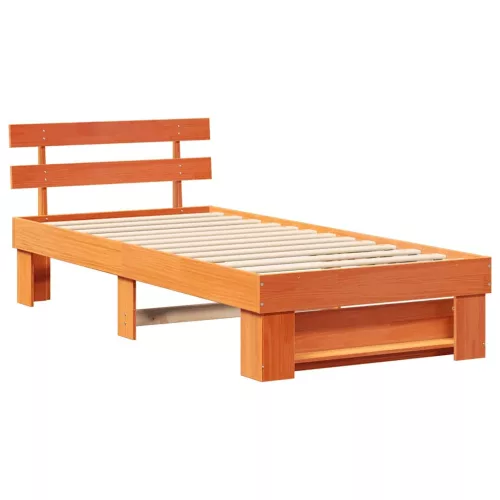 Ágykeret fejtámlával Viaszbarna 100 x 200 cm Tömör fenyőfa