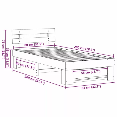 Ágykeret fejtámlával Barna 80 x 200 cm Tömör fenyőfa