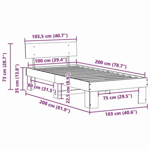 Ágykeret fejtámlával Barna 100 x 200 cm Tömör fenyőfa
