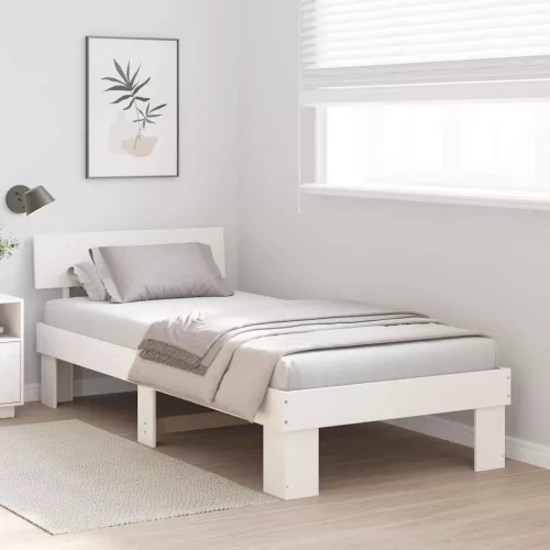 Ágykeret fejtámlával Fehér 90 x 200 cm Tömör fenyőfa