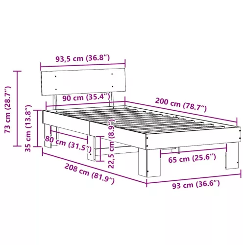 Ágykeret fejtámlával Fehér 90 x 200 cm Tömör fenyőfa