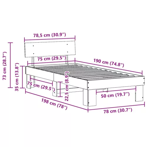 Ágykeret fejtámlával Viaszbarna 75 x 190 cm Tömör fenyőfa