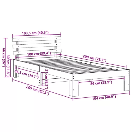 Ágykeret fejtámlával Fehér 100 x 200 cm Tömör fenyőfa