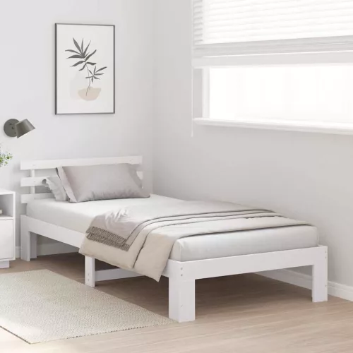 Ágykeret fejtámlával Fehér 90 x 200 cm Tömör fenyőfa