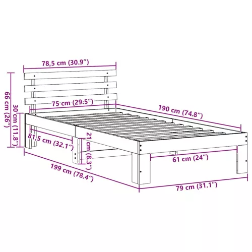 Ágykeret fejtámlával Fehér 75 x 190 cm Tömör fenyőfa
